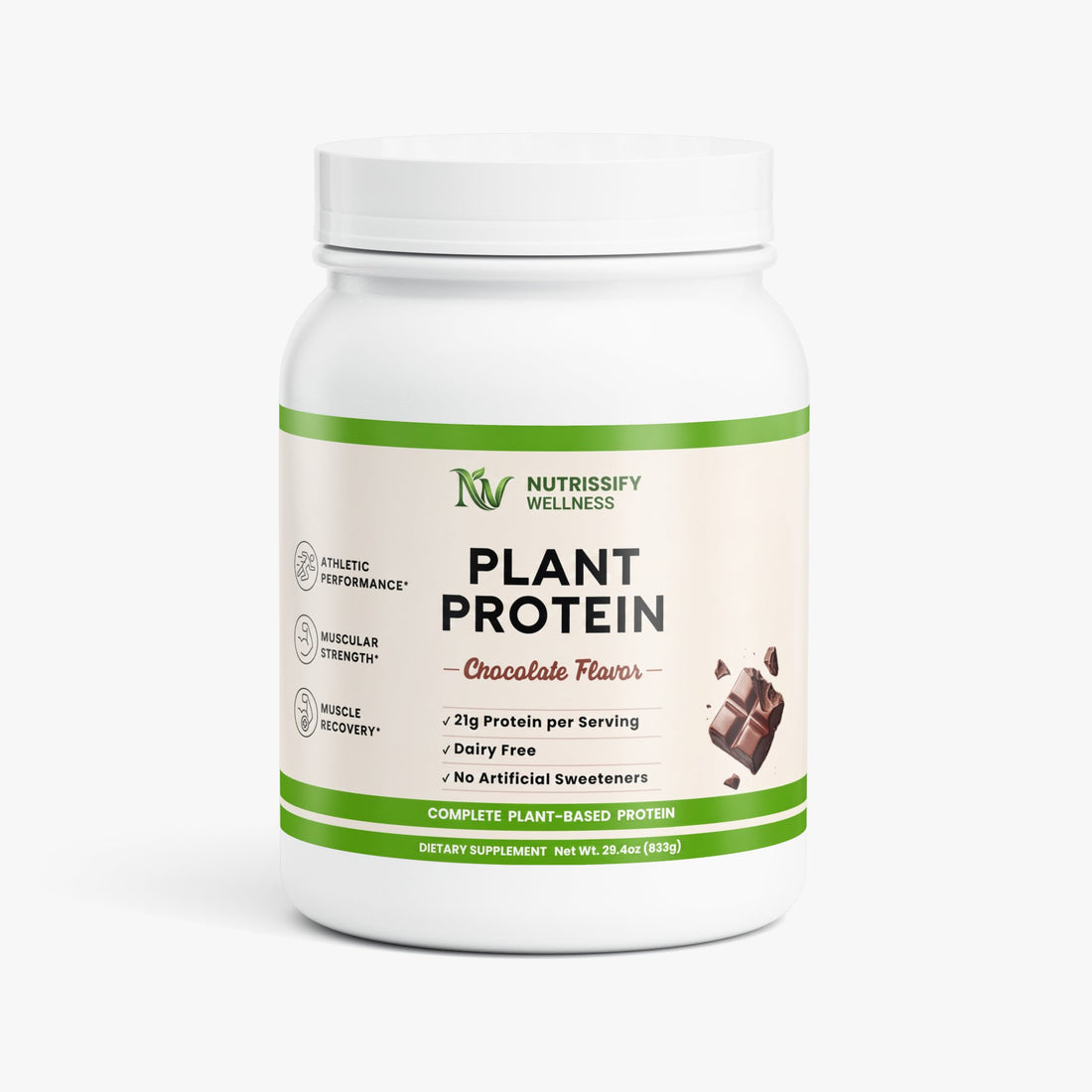 Nutrissify Vegan Plant Protein Powder - Rich Chocolate with 21g Protein, Dairy Free