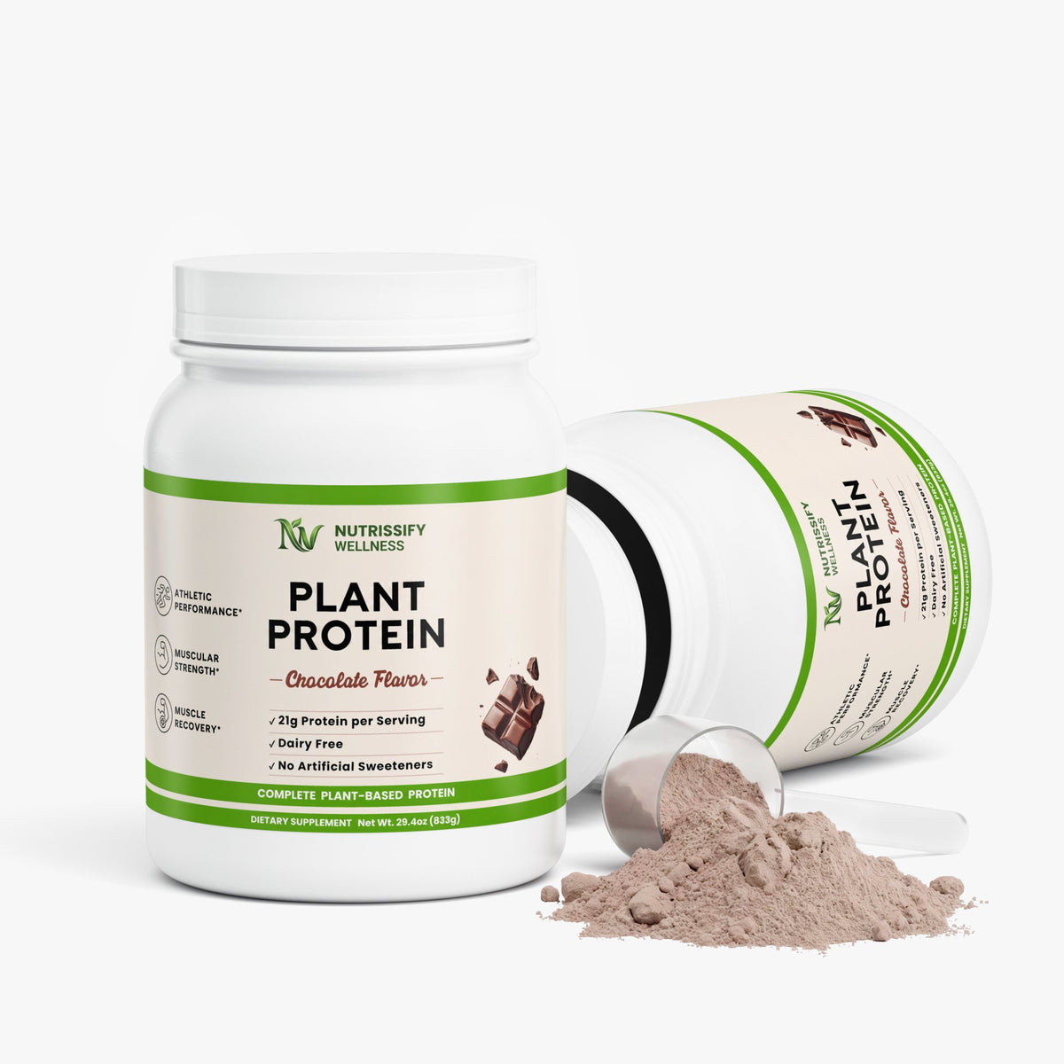 Nutrissify Vegan Plant Protein Powder - Rich Chocolate with 21g Protein, Dairy Free