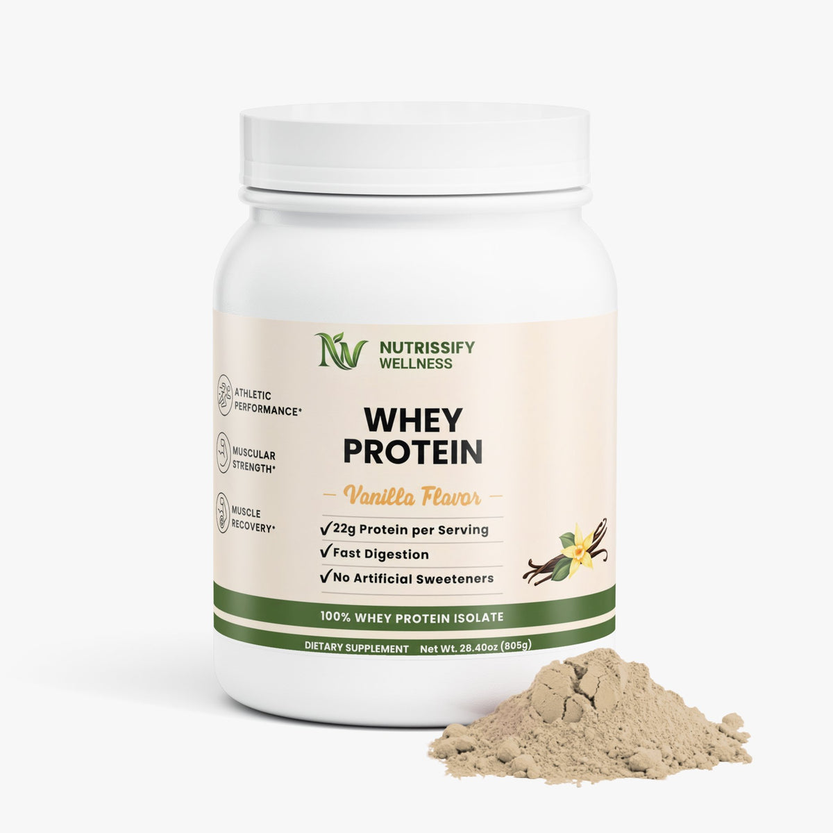 Nutrissify Advanced Whey Protein Isolate – Premium Vanilla Protein, 22g for Optimal Muscle Recovery
