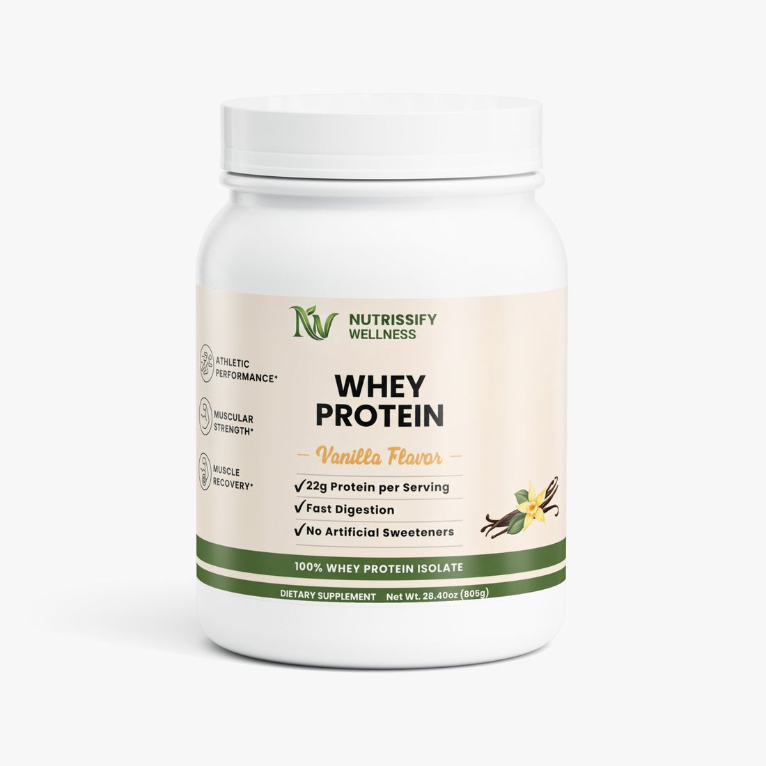 Nutrissify Advanced Whey Protein Isolate – Premium Vanilla Protein, 22g for Optimal Muscle Recovery