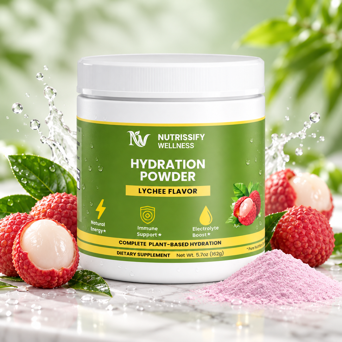 Nutrissify Wellness Lychee Electrolyte Hydration Powder - Refreshing Plant-Based Drink Mix