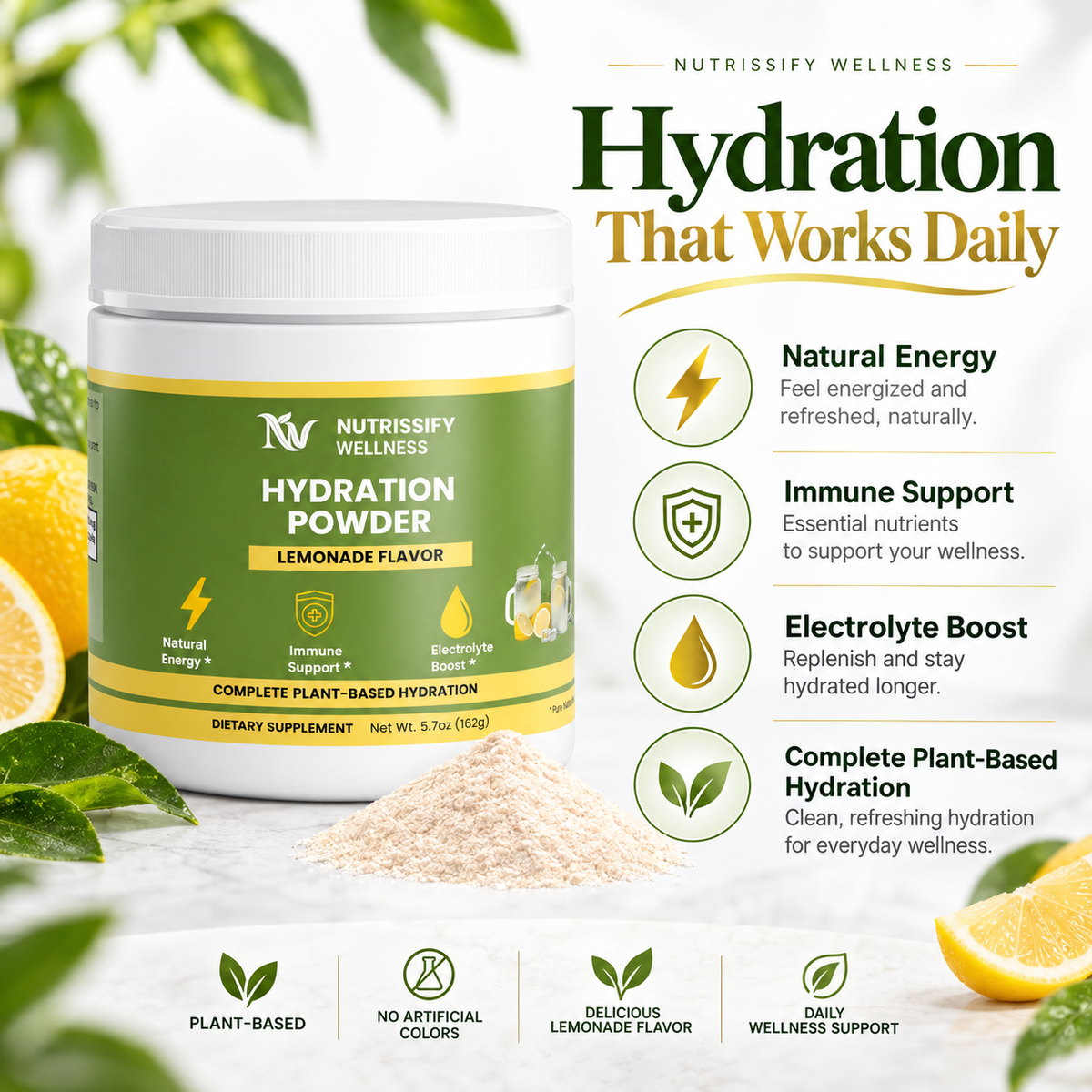 Nutrissify Wellness- Hydration Powder – Lemonade, Electrolyte Drink Mix