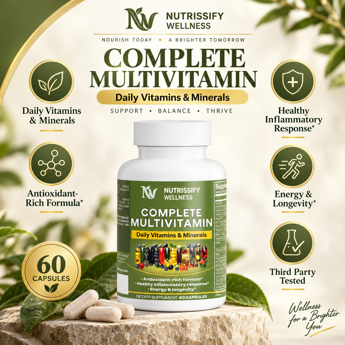 Nutrissify Wellness Complete Daily Multivitamin for Whole-Body Support – 60 Capsules