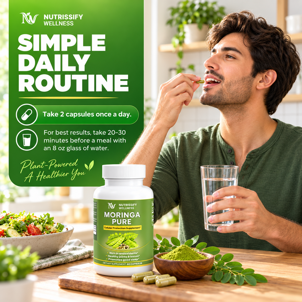Nutrissify Wellness Pure Moringa Capsules – Superior Antioxidant Support for Your Daily Wellness