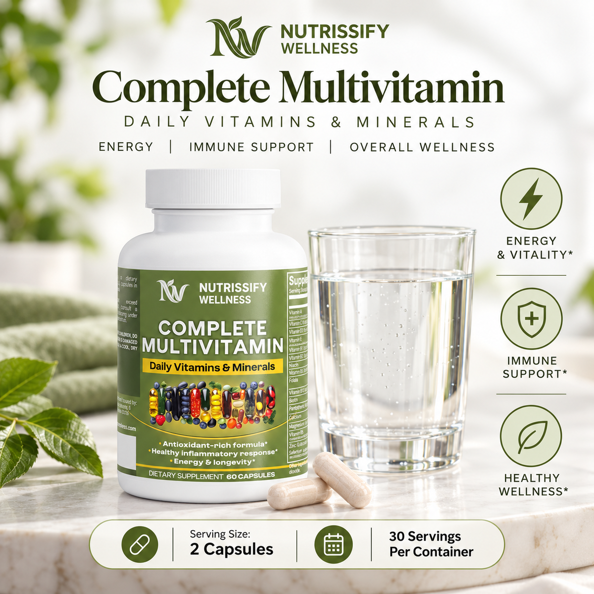 Nutrissify Wellness Complete Daily Multivitamin for Whole-Body Support – 60 Capsules