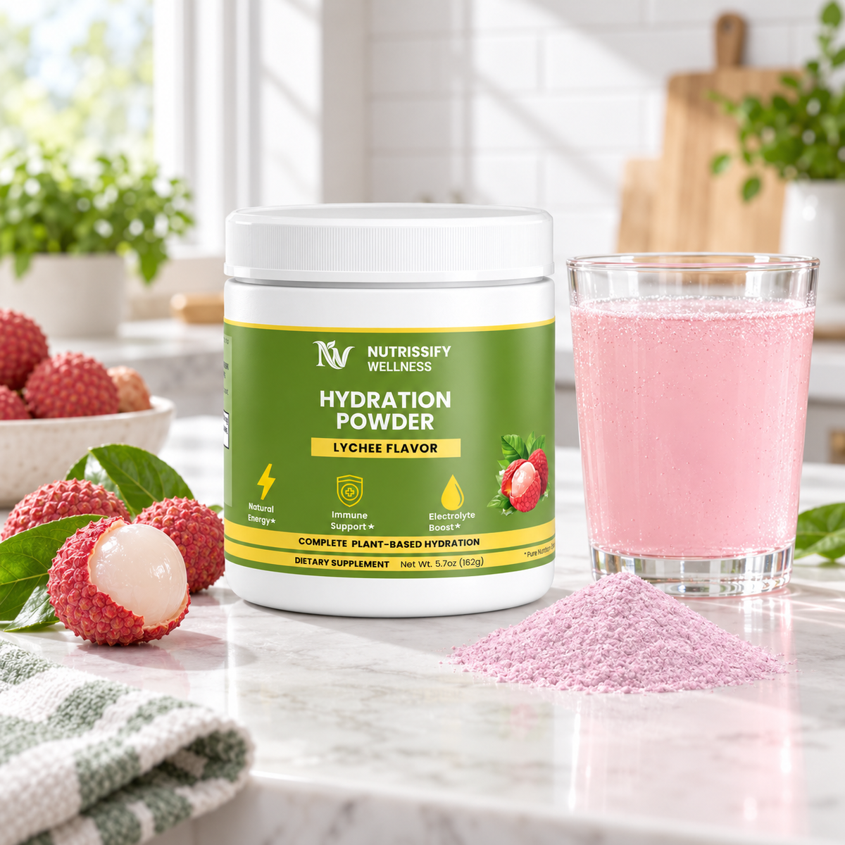 Nutrissify Wellness Lychee Electrolyte Hydration Powder - Refreshing Plant-Based Drink Mix
