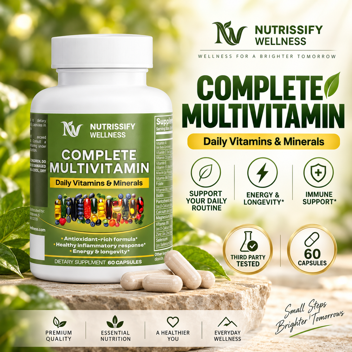 Nutrissify Wellness Complete Daily Multivitamin for Whole-Body Support – 60 Capsules