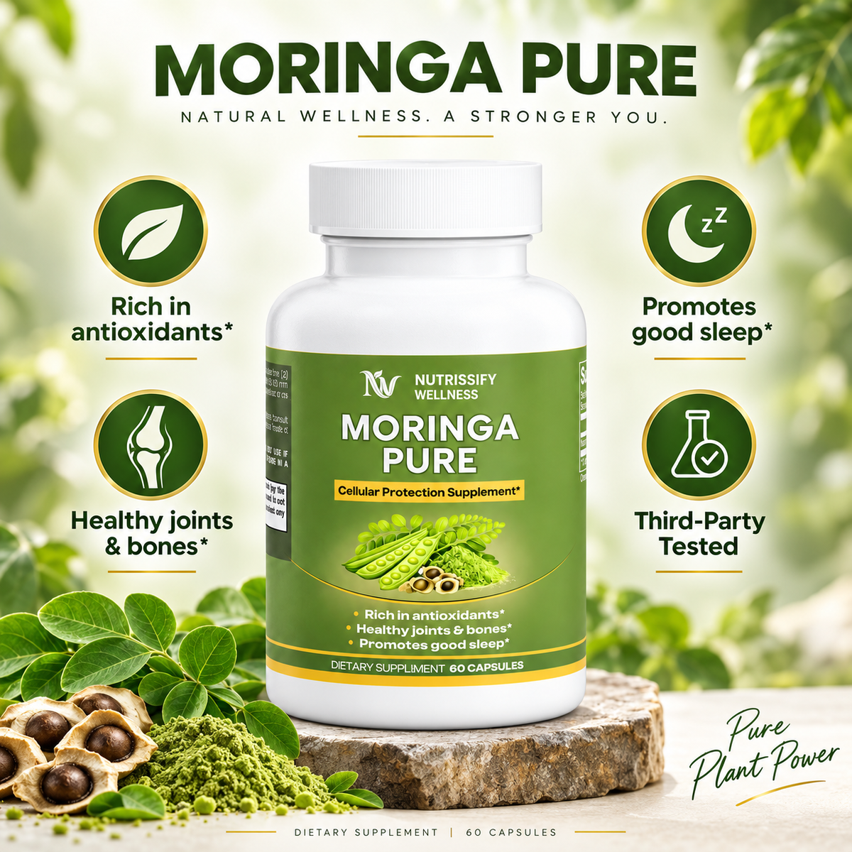 Nutrissify Wellness Pure Moringa Capsules – Superior Antioxidant Support for Your Daily Wellness