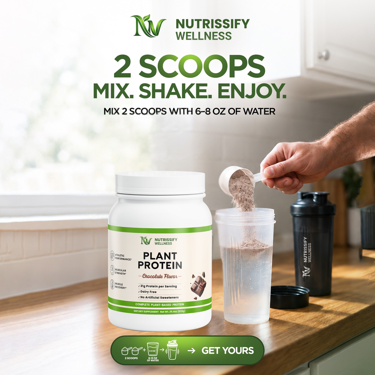 Nutrissify Vegan Plant Protein Powder - Rich Chocolate with 21g Protein, Dairy Free