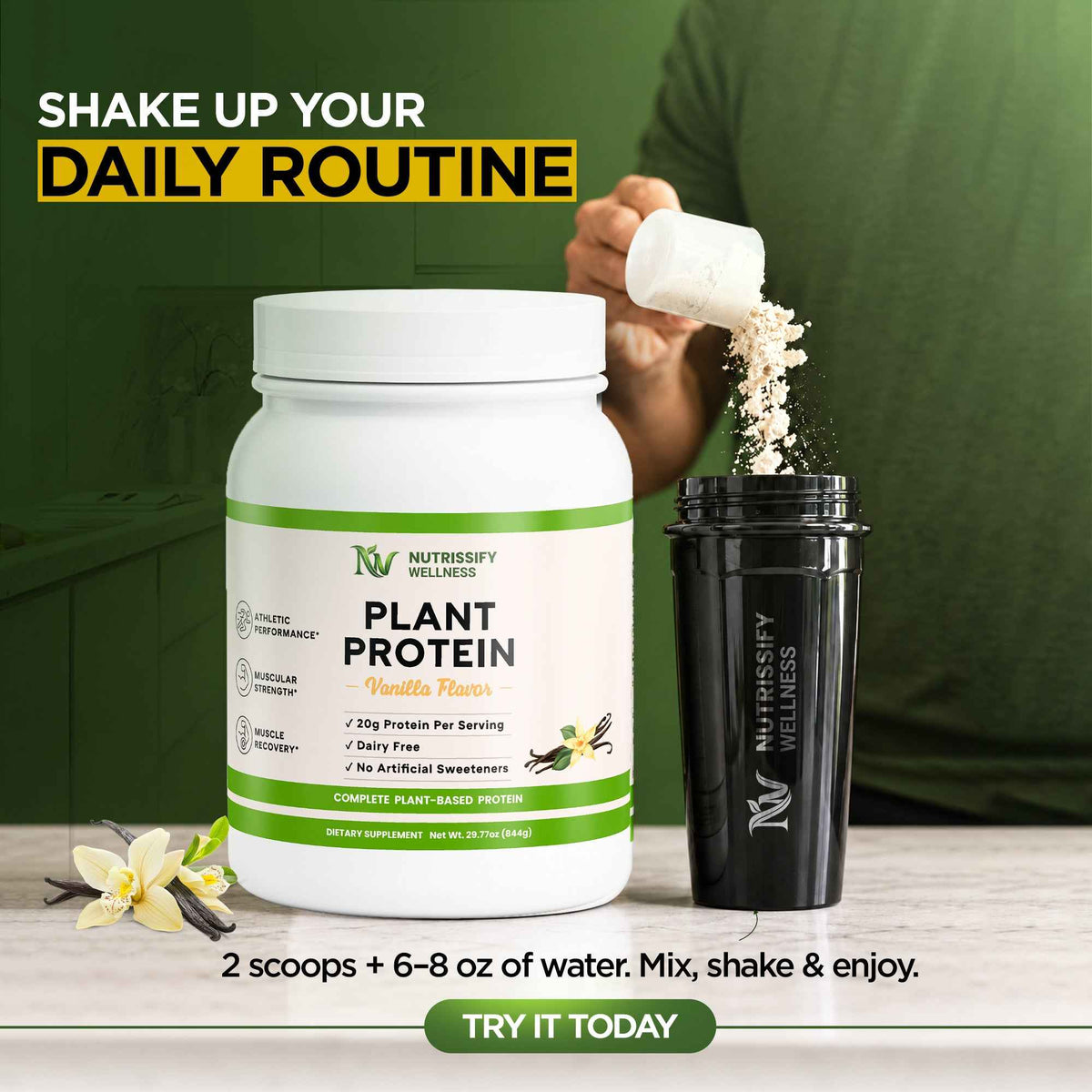 Nutrissify Wellness Vegan Plant Protein Powder - 20g Protein, Dairy Free Vanilla Delight